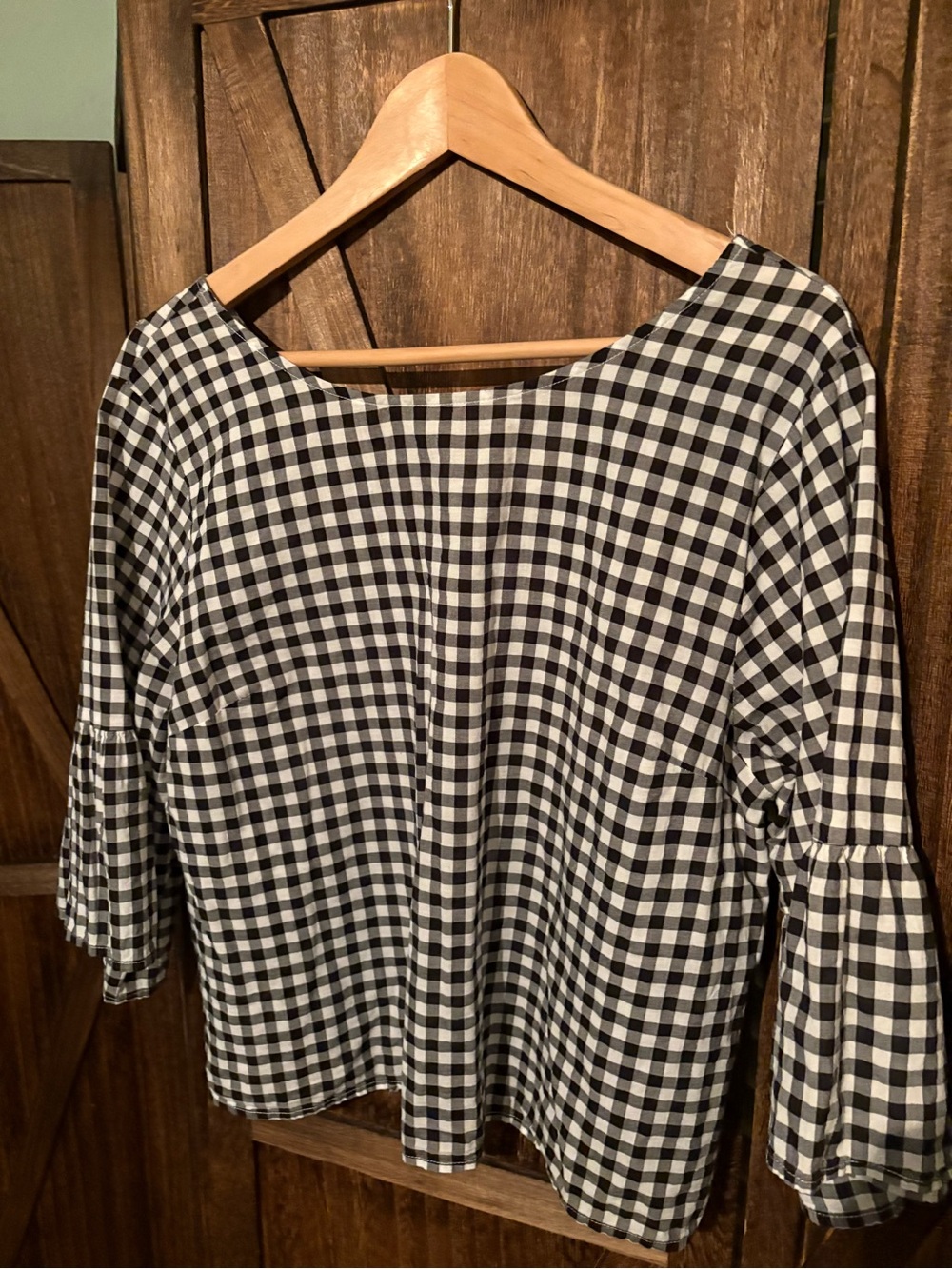 Universal Thread Black & White Gingham Bell Sleeve Top